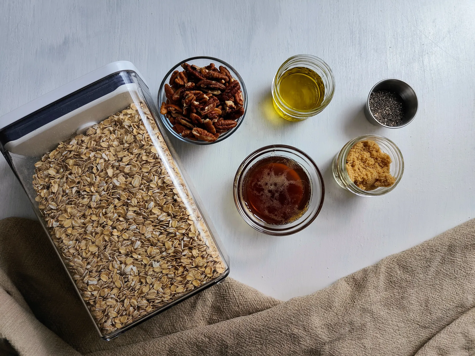 All the ingredients, in glass jars. 